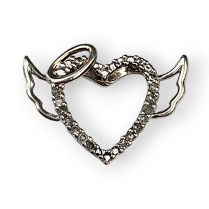 Diamond Angel Heart Pendant Sterling Gold Plated Halo Wings 925 Silver FLAW 3/4"